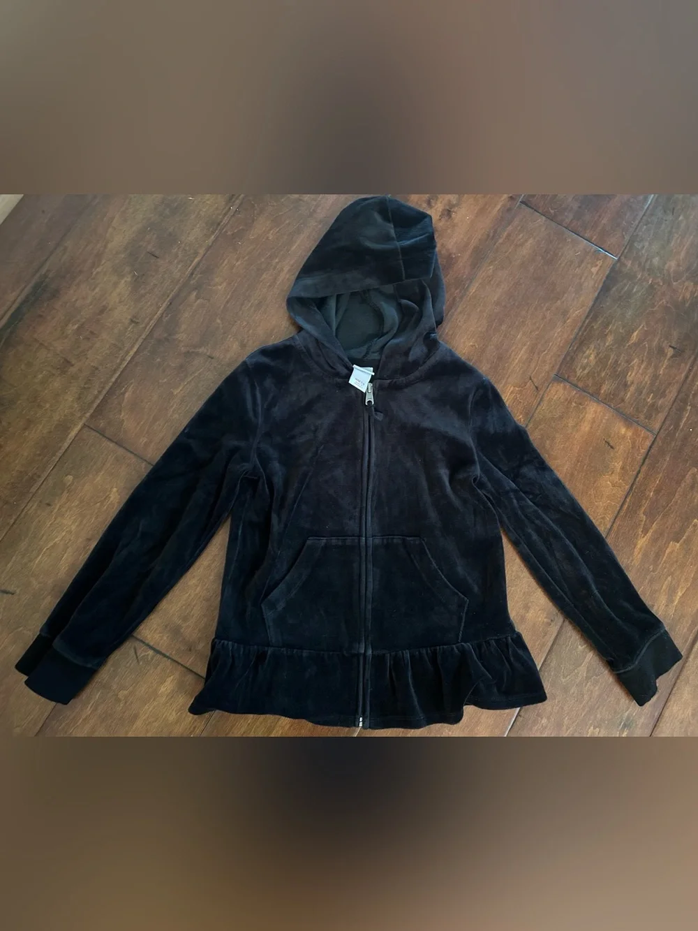 Size 6-8 Little girls Black velour pant and zipper top set with a black shirt